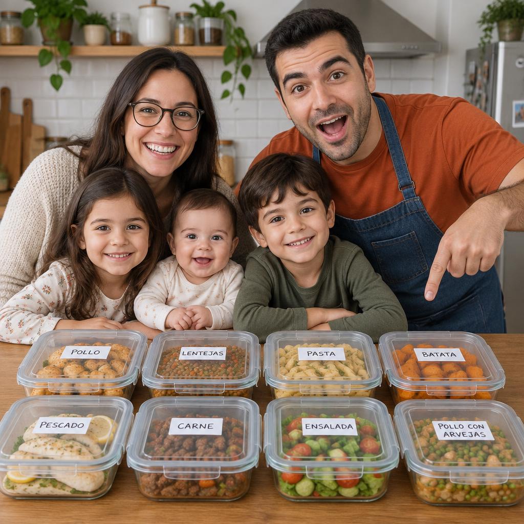 Familia organizando sus comidas para la semana