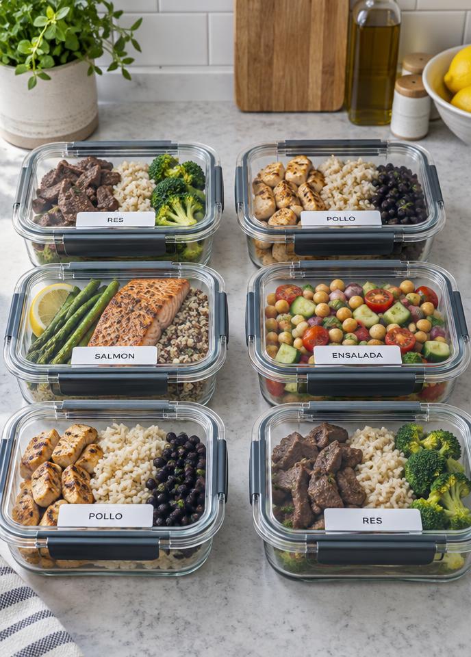 Comidas variadas en envases cerrados y etiquetados